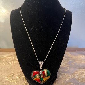 Colorful Heart Pendant Silver-Plated Necklace